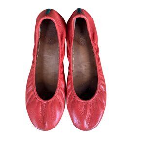 Tieks By Gavrieli Coral Pink Leather Ballet Flats Size 9 With Teal Sole Pre-Owne